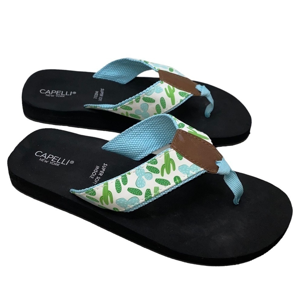 Capelli New York Women’s Blue and Green Cactus Print Flip Flop Sandals Sz 6 - Picture 4 of 10